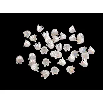 Dětské navlékací korálky Plastové korálky zvoneček / sukýnka s AB efektem 9x11 mm, velké, 1 krémová světlá