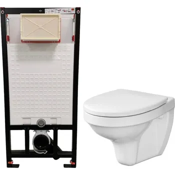 DEANTE Podomítkový rám, pro závěsné WC mísy bez tlačítka + WC CERSANIT DELFI + SEDÁTKO CST_WC01 X DE1