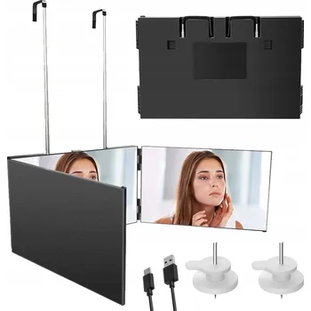 Zrcadlo LED KOSMETICKÉ ZRCADLO DO KOUPELNY SKLÁDACÍ TROJSTRANNÉ ZÁVĚSNÉ NA MAKE-UP