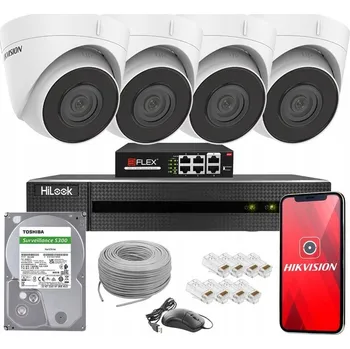 Bezpečnostní kamera SADA KAMER PRO MONITORING 4 VENKOVNÍ KAMERY IP POE 4Mpx HIKVISION 1TB