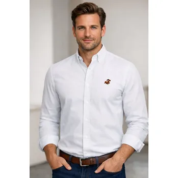 Pánská košile U.S. ATHLETIC ORIGINAL - PÁNSKÁ KOŠILE 88896/WHITE bílá, s dlouhým rukávem, volnočasová