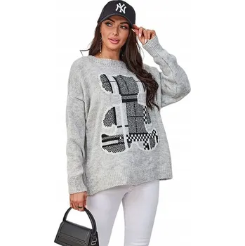 Dámský svetr Royalfashion dámský svetr šedý oversize, délka k bokům, univerzální velikost