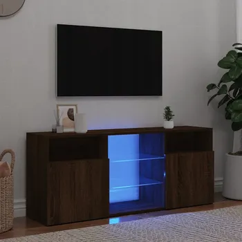 Televizní stolek TV stolek s LED osvětlením, hnědý dub, 120x30x50 cm
