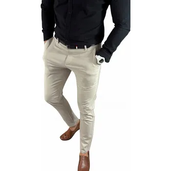 Dámské kalhoty ModaMeskaMM pánské elegantní béžové kalhoty, velikost 36