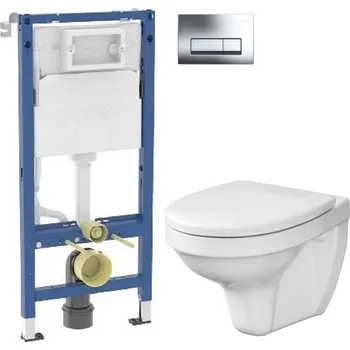 WC sada GEBERIT DuofixBasic s chromovým tlačítkem DELTA51 + WC CERSANIT DELFI + SEDÁTKO 458.103.00.2 51CR DE1