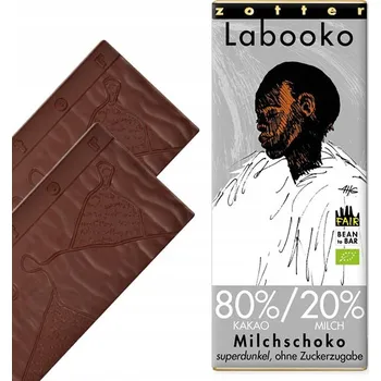 Čokoláda ZOTTER, Tmavá čokoláda mléčná 80% kakao 20% mléko bez cukru