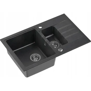 Granitový dřez Dřez s jednou a půl komorou Quadron Peter 156 granit černý