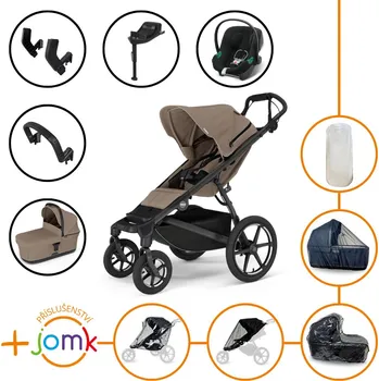 Kočárek Set 11v1 Thule Urban Glide 4-wheel Tinted Taupe s magnetickou sponou + madlo + korbička Tinted Taupe + JOMK příslušenství + autosedačka Cybex s ISOFIX základnou a adaptéry Thule