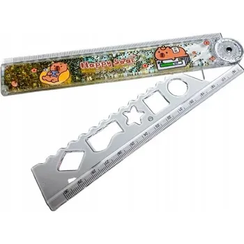 Skládací pravítko 30 cm s kapybarami – průhledné se třpytkami