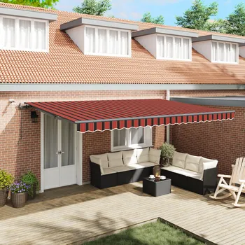 Markýza Výsuvná markýza oranžová a hnědá 500 x 300 cm, látková