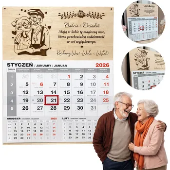 Obraz Dřevěný KALENDÁŘ jako dárek ke DNI BABIČKY a DĚDEČKA s gravírováním jmen