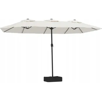 Stínicí technika Dvojitý Zahradní Slunečník s LED osvětlením, 449x265x245 cm, Pískově bílá/Tmavě šedá