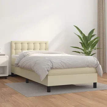 Postel vidaXL Box spring postel s matrací 100x200 cm umělá kůže [3141109] Barva: krémová