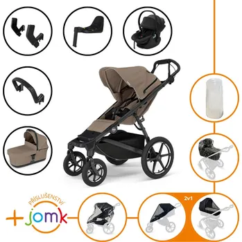 Kočárek Set 11v1 Thule Urban Glide 4-wheel Tinted Taupe s magnetickou sponou + madlo + korbička Tinted Taupe + příslušenství JOMK + autosedačka Thule Maple Black s ISOFIX základnou Thule Alfi a adaptéry