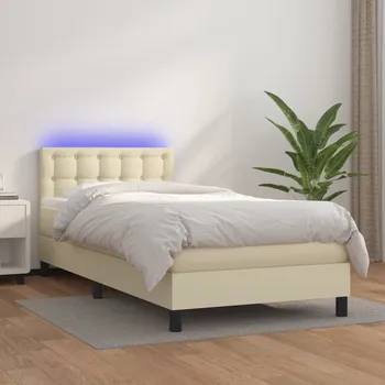 Ložnice vidaXL Box spring postel s matrací a LED 100x200 cm umělá kůže [3134207] Barva: krémová