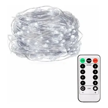 Vánoční dekorace LED řetěz Nano - 10m, 100LED, 8 funkcí, ovladač, 3xAA, IP44, studená bílá