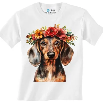 Dívčí tričko Dětské tričko Jezevčík s Květinovou Korunou (Barva: Bílá)