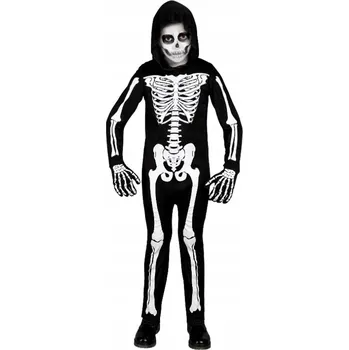 Karnevalový kostým KOSTÝM OVERAL S KAPUCÍ S KAPUCÍ KOSTLIVÁ HALLOWEEN 158