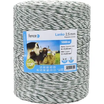 Lanko pro elektrický ohradník, průměr 2,5 mm, zeleno-bílé, délka 1000 m