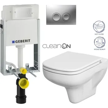 WC sada GEBERIT KOMBIFIXBasic vč. matného tlačítka DELTA 25 + WC CERSANIT CLEANON COLOUR + SEDÁTKO 110.100.00.1 21MA CN1