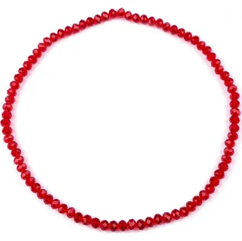Náramek Náhrdelník pružný z broušených skleněných korálků, střední, 3 červená karmínová