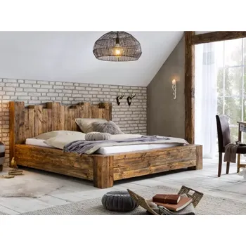 Postel Masivní postel Kingsburgh z recyklované borovice, lakovaná, hnědá