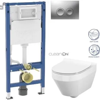 WC sada GEBERIT DuofixBasic s matným tlačítkem DELTA21 + WC CERSANIT CLEANON CREA OVÁL + SEDÁTKO 458.103.00.2 21MA CR1