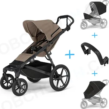Kočárek Set 4v1 Thule Urban Glide 4-wheel Tinted Taupe s magnetickou sponou + pláštěnka + ochranná síť + madlo