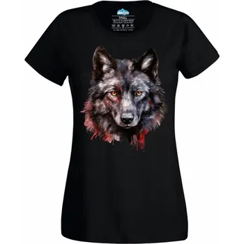 Dámské tričko Dámské tričko Pohled Vlka černého (Velikost: 4XL, Barva: Černá)