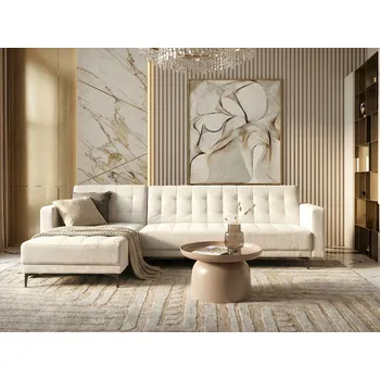 Sedací souprava Rohová rozkládací pohovka krémově bílé čalounění moderní styl 4místná modulární černé nohy pravostranná ve tvaru L obývací pokoj Beliani