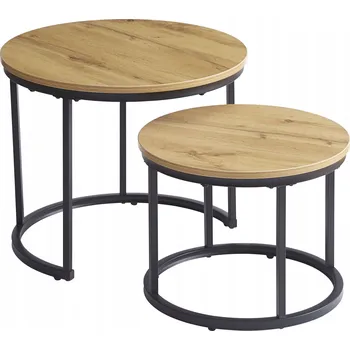 Konferenční stolek Kulaté konferenční stolky sada 2 ks stolek kulatý loft dub přírodní