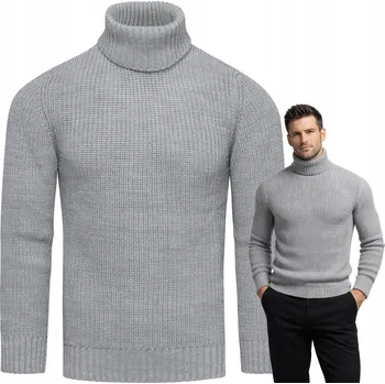 Pánský svetr Pánský svetr s rolákem vlněný šedý teplý a pohodlný L
