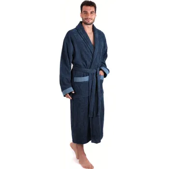 Dámský župan Unisex bambusový župan dlouhý se šálovým límcem BOSTON modrá - XL