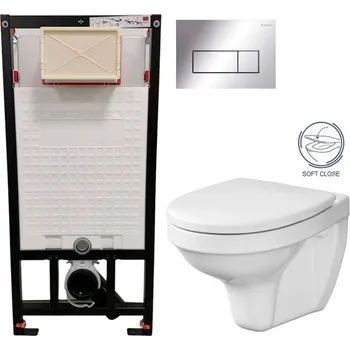 Klozet DEANTE Podomítkový rám, pro závěsné WC mísy + SLIM tlačítko chrom + WC CERSANIT DELFI + SOFT SEDÁTKO CST_WC01 051P DE2