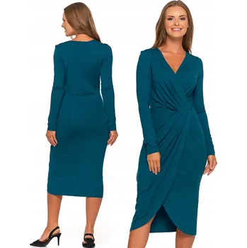 Dámské šaty ŠATY DÁMSKÉ MIDI S DLOUHÝM RUKÁVEM A ZAVINOVACÍM VÝSTŘIHEM MORAJ VEL. M