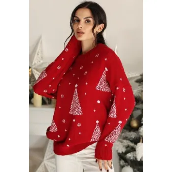 Dámský svetr Vánoční červený svetr s bílými stromy SW251-24 uni