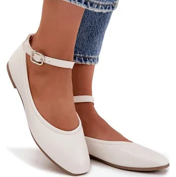 Dámské baleríny Dámské baleríny z eko kůže, ploché, s páskem a sponou, bílé, velikost 36