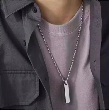 Náhrdelník Stříbrný Pánský Náhrdelník Vintage Plochý Obdélník Řetízek z OCEL Punk