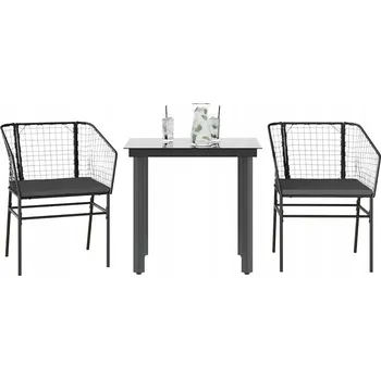 vidaXL 3dílný zahradní jídelní set polyratan sklo [3334597] Barva: černá a tmavě šedá
