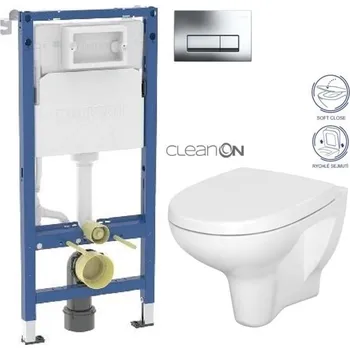 GEBERIT DuofixBasic s chromovým tlačítkem DELTA51 + WC CERSANIT ARTECO CLEANON + SEDÁTKO 458.103.00.2 51CR AT1