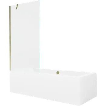 Vana Mexen Cube obdélníková vana 180 x 80 cm s panelem a 1-křídlovým paravánem 90 cm, transparentní, zlatá - 550518080X9509000050 Vany se zástěnou