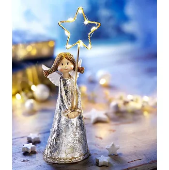 Anděl s LED hvězdou stříbrná