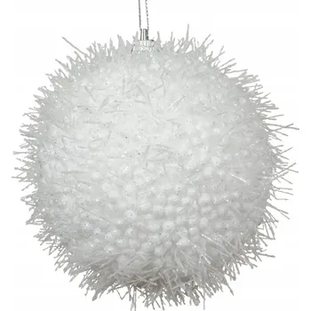 Vánoční dekorace Vánoční Koule z polystyrenu, bílá, lesklá, chlupatá, na vánoční stromeček, 10 cm