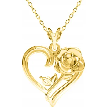 Náhrdelník Řetízek zlatý náhrdelník 925 Srdce Růže Srdíčko