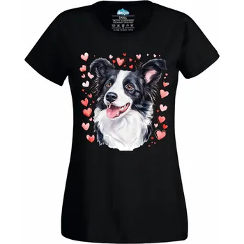 Dámské tričko Dámské tričko Zamilovaná Border kolie (Velikost: XS, Barva: Černá)