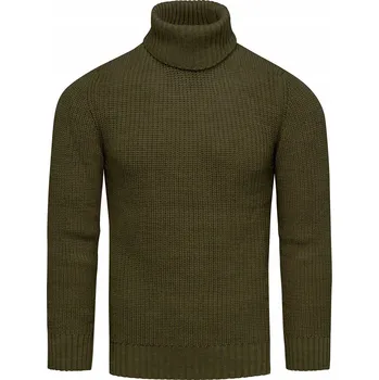 Pánský svetr Pánský vlněný svetr rolák na podzim a zimu, zelený, khaki, teplý a pohodlný, velikost M