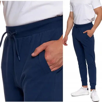 Pánské teplákové bavlněné kalhoty Moraj s kapsami, na zavazování, tmavě modré 3XL