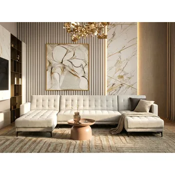 Sedací souprava Rozkládací pohovka krémově bílé čalounění moderní styl 5místná modulární černé nohy ve tvaru U s lenoškami obývací pokoj Beliani