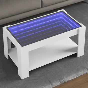 Konferenční stolek Konferenční stolek s LED osvětlením, bílý, 93x53x45 cm, dřevěný materiál