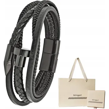Náramek Černý pánský náramek z kůže - pletený